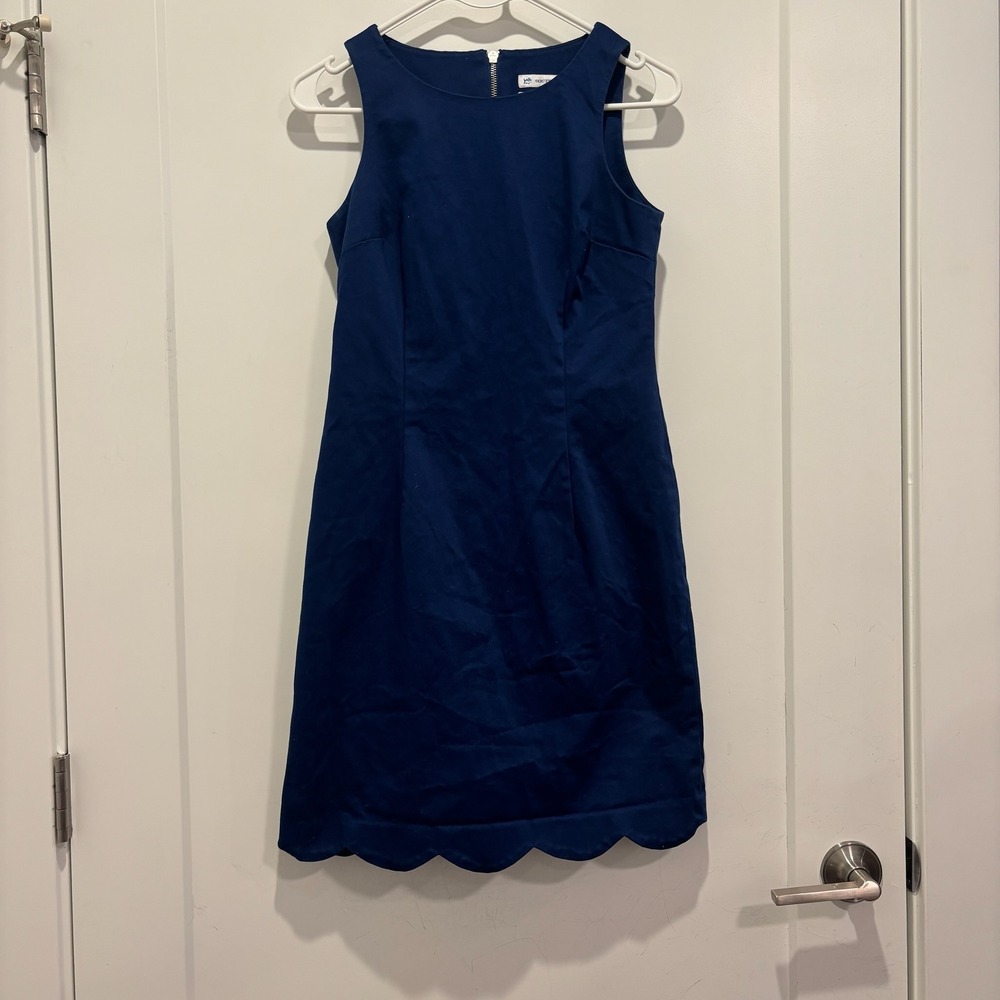 Southern Tide Navy Blue Scalloped Hem Sleeveless Shift Dress Cotton Stretch 2